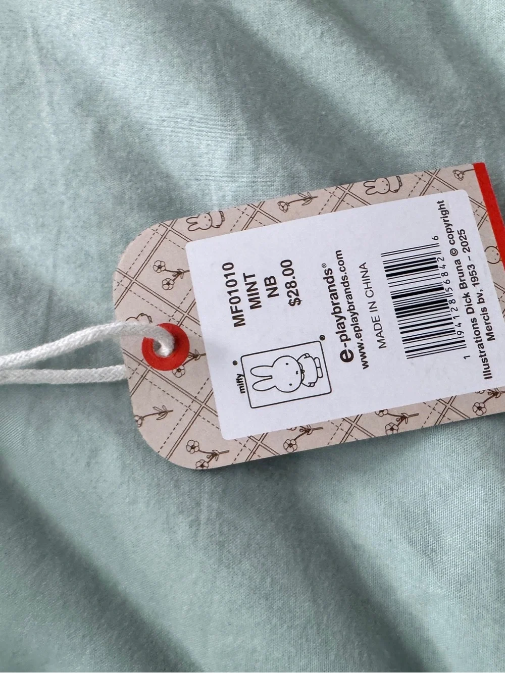 NWT Miffy and friends onesie in light green velour fabric sz NB